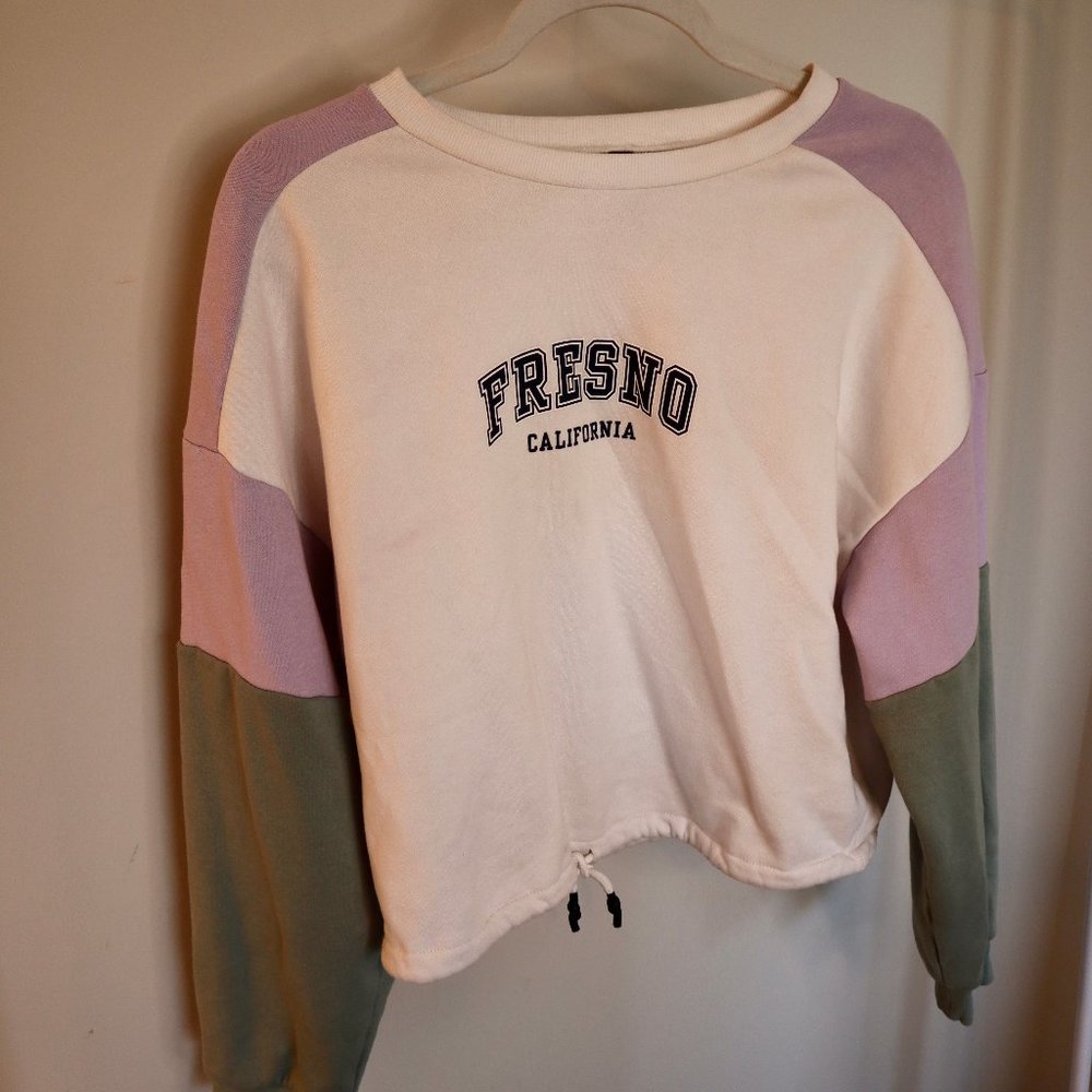 Cropped Colorblock Crewneck Sweatshirt